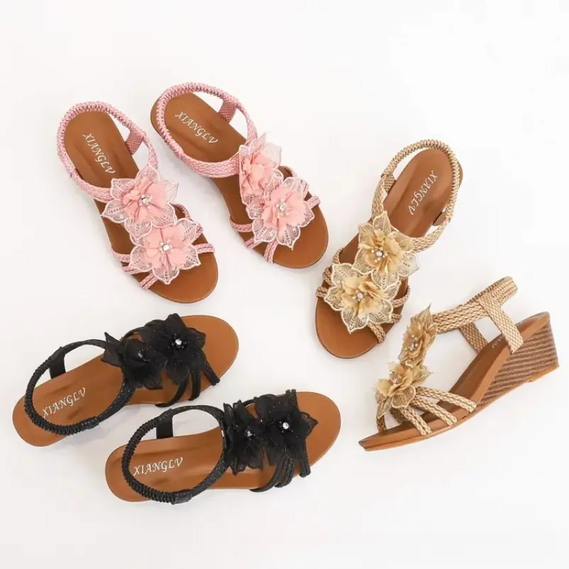 Slope Heel Roman Women Summer Fashion and Generous Highend Bohemian Retro Flowers Holiday Sandals Womens Shoes product view