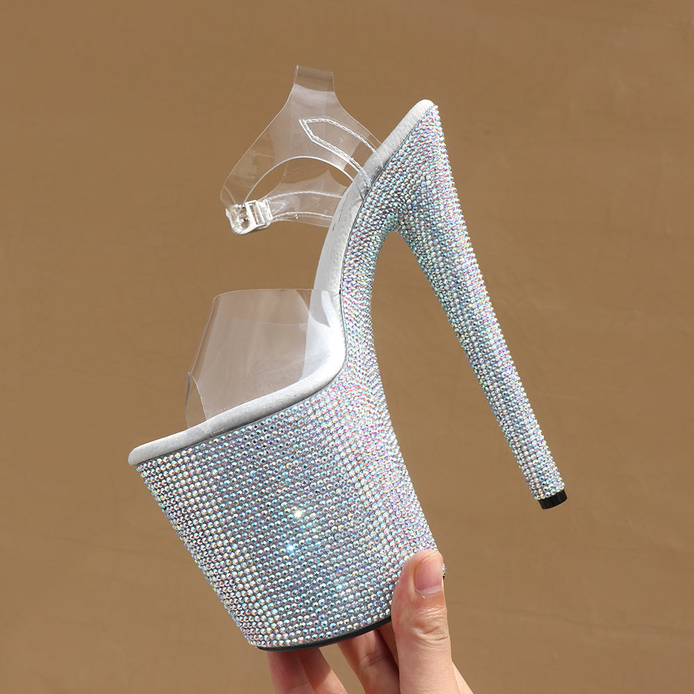 Nightclub Stripper Heels New20cm Women Peep Toe Lady Fashion Pole Dance Shoes Rhinestone Crystal Platform Sandal Exotic Dancer