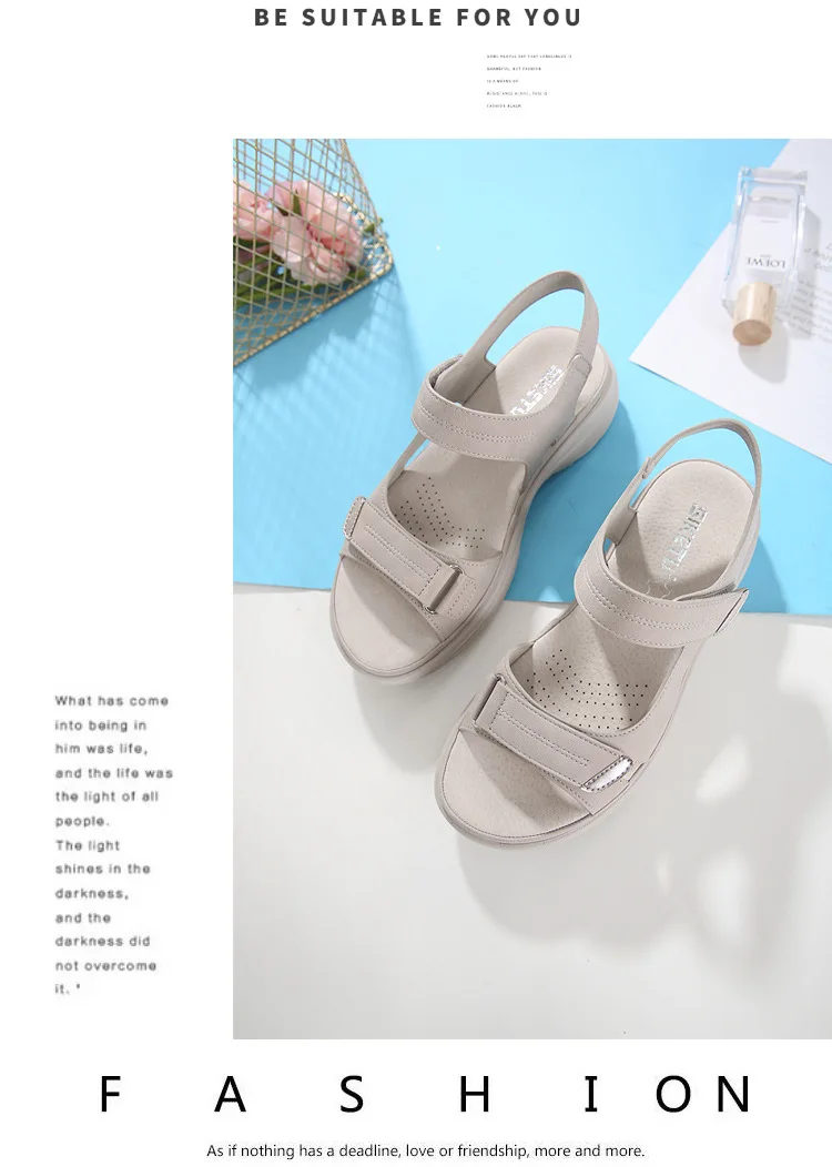 Summer New Genuine Leather Dance Womens Sports Style Slope Heel Lightweight Large Slippers Women Sandals for Men detail