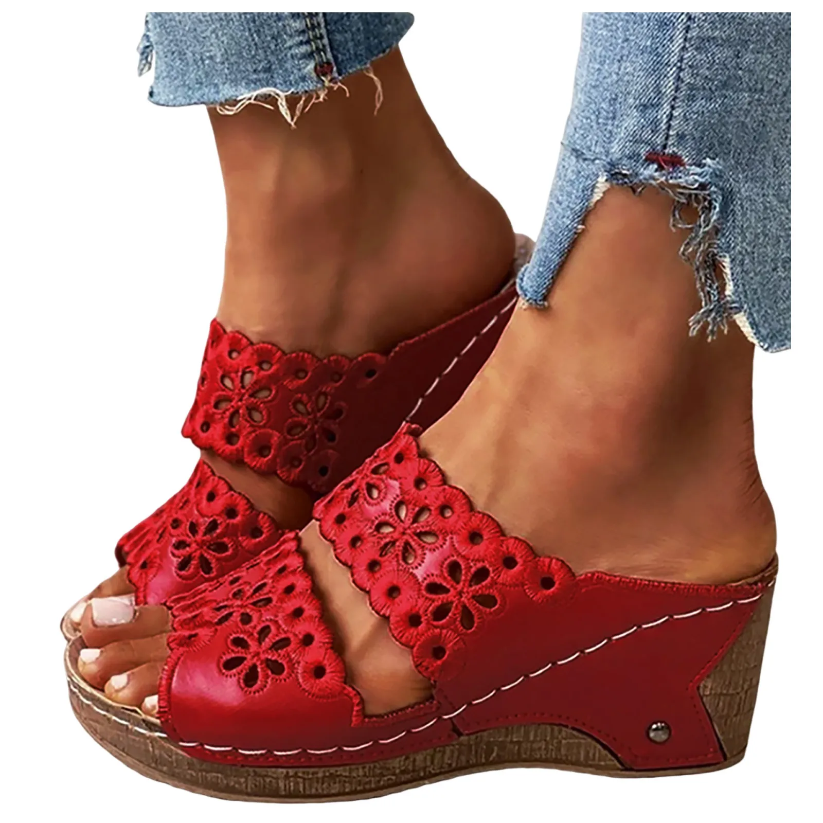 Casual Sandals Open Toe Wedges Women Solid Slip On Slope Heel Beach Shoes Slippers For Women Plus Size Breathable Summer Sandals detail