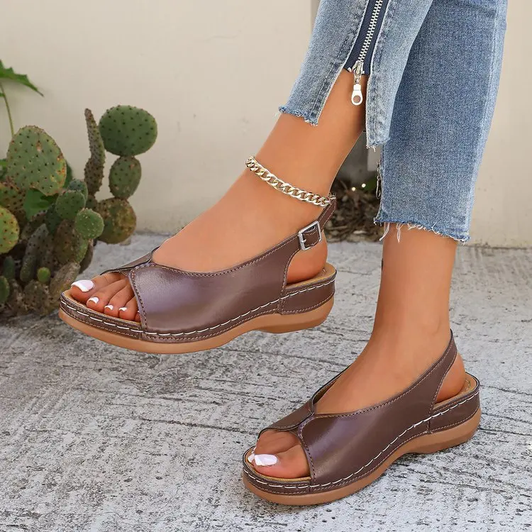 Summer Hot Selling Comfortable Thick Bottom Fish Mouth Beach Casual Sandals for Women Fashion New Elegant Slope Heel Sandals detail