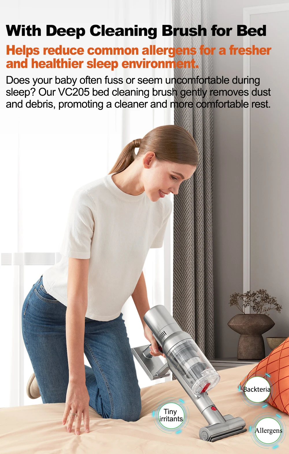VC205 Cordless Handheld Vacuum Cleaner27000PATouch ScreenSmart Dust SensorAuto Speed Control for Home Bed Carpet Clean detail