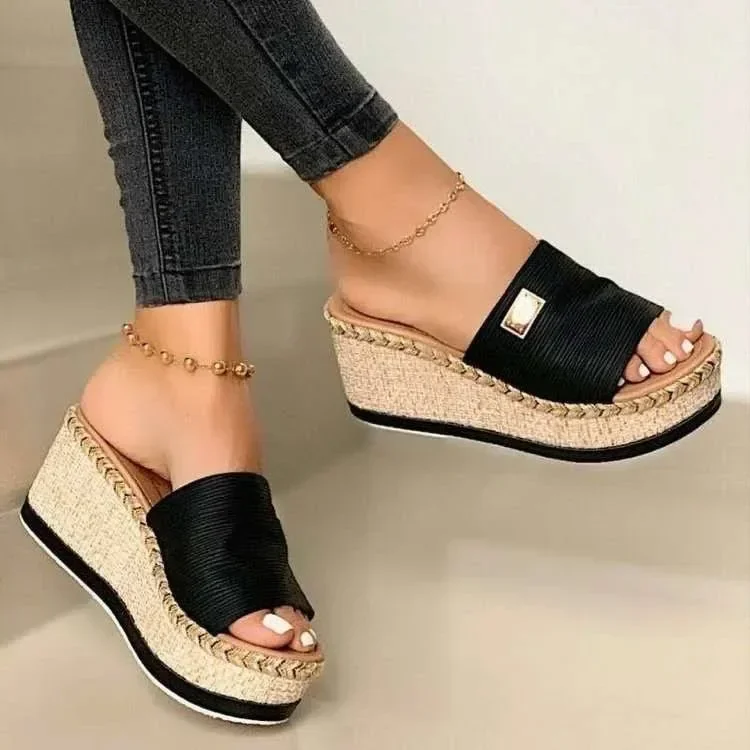 Womens High Heels Sandal Thick Bottom Casual Shoes Ladies Leisure Summer Wedges Sandals Woman Shoes Women Platform Mules Slipper detail
