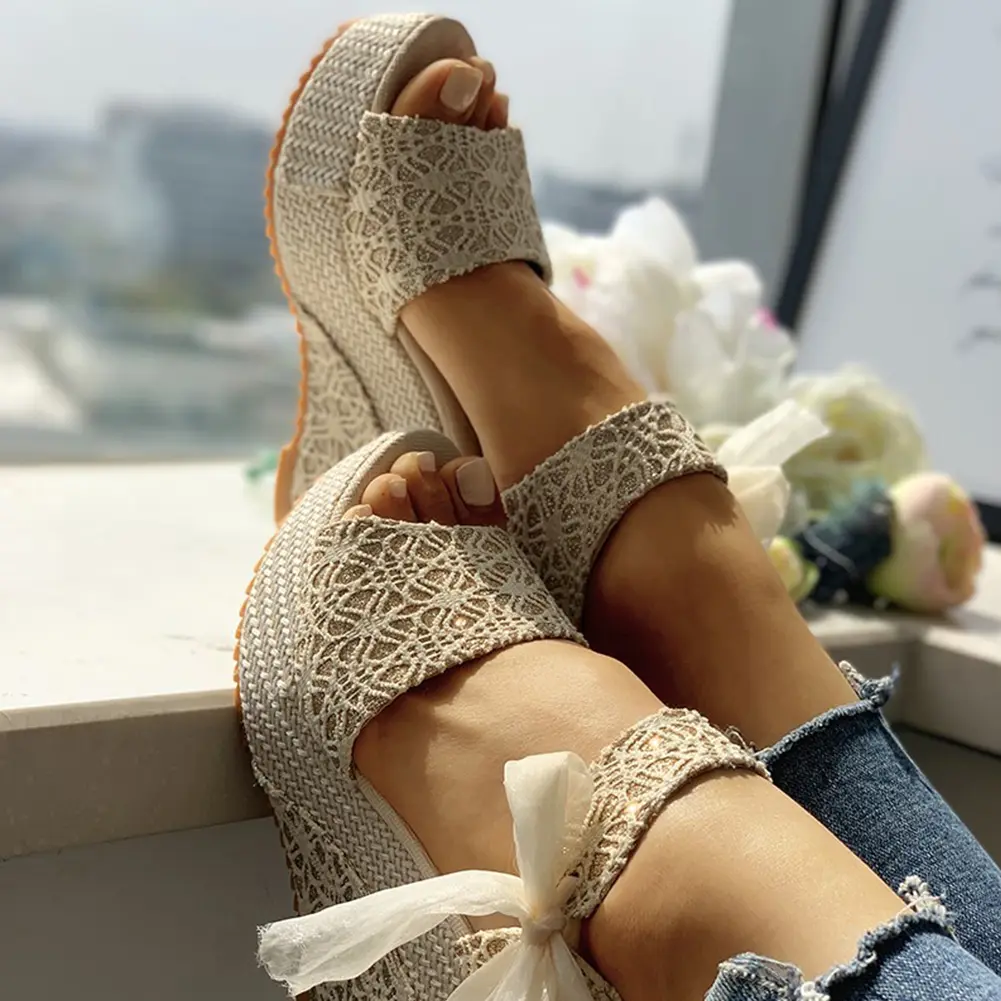 Summer Sandals Party Platform High Heels Shoes Woman Shoes Thick soled womens beach sandals with sloping heels product view