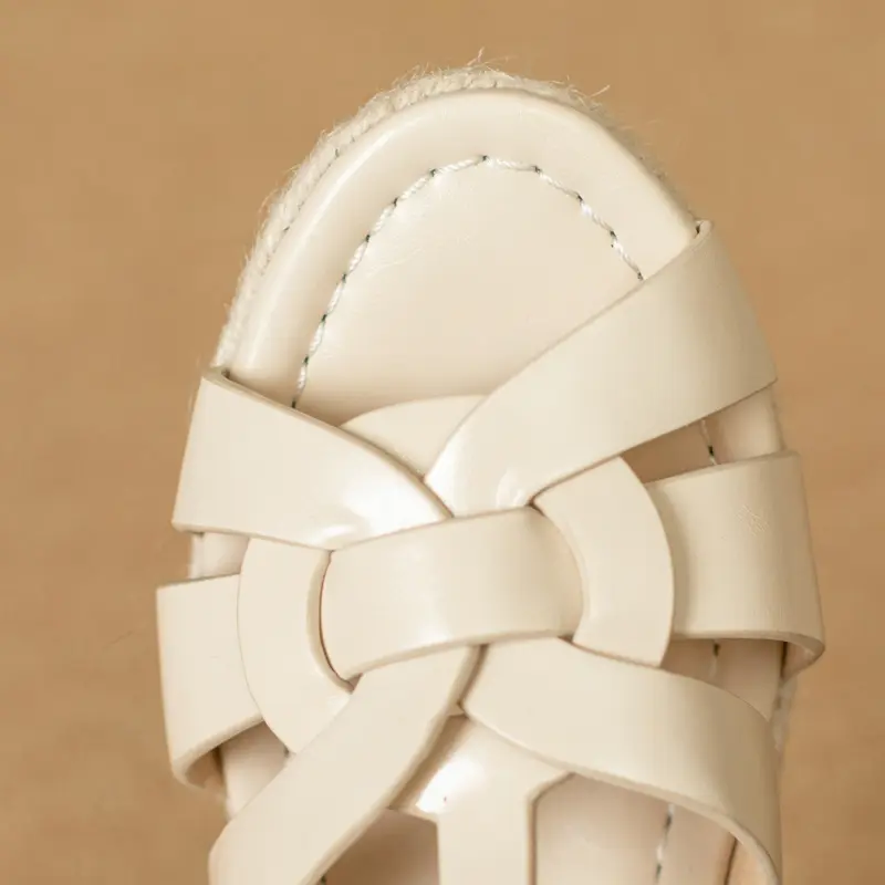 Womens New SpringSummer Square Headed Open Toe Real Leather Weaving Slope Heel High Heel Cross Roman Sandals product view