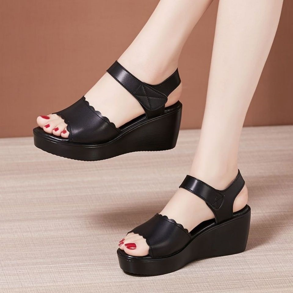 Summer New Platform Wedge Sandals Open Toe SlipOn Comfort Thick Bottom Fish Mouth PU Women detail