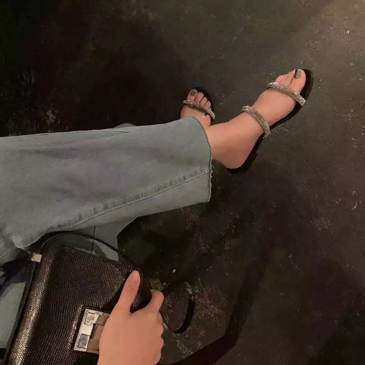 Womans Sandals New Bling Rhinestones Flat Cross Sparkle Diamond Sandalias Planas Ladies Flats Slides Shoes Summer product view