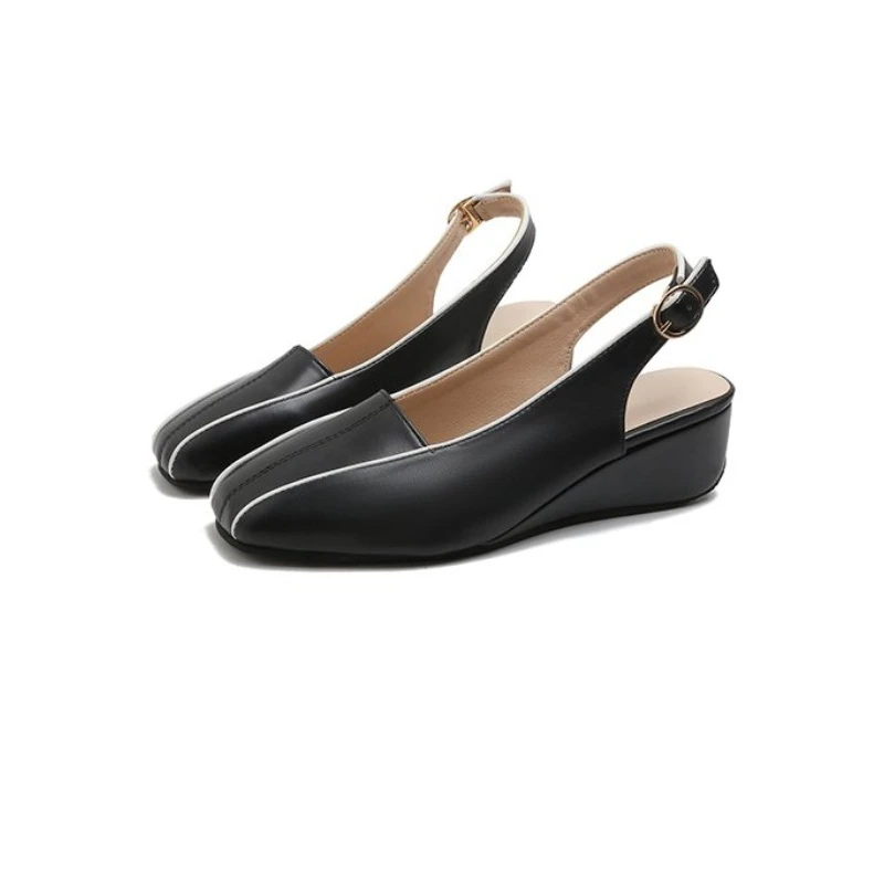 Leather Women Shoes New High Quality Oxfords Slip on Sandals for Women Trendy Retro Slope Heel Casual Shoes Spring Autumn detail