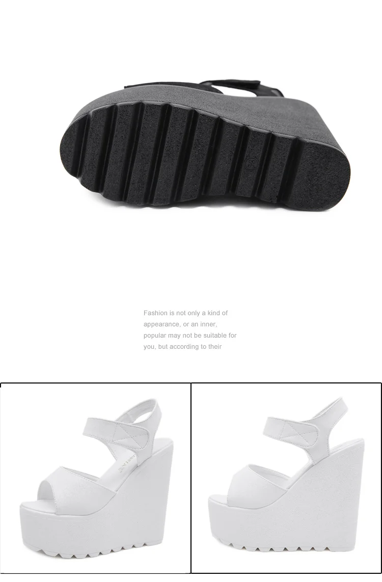 Summer Straps Roman Shoes Sexy Trendy FishBeak Womens Shoes Muffin Thick Inside Raise 15CM Slope Heel Sandals detail