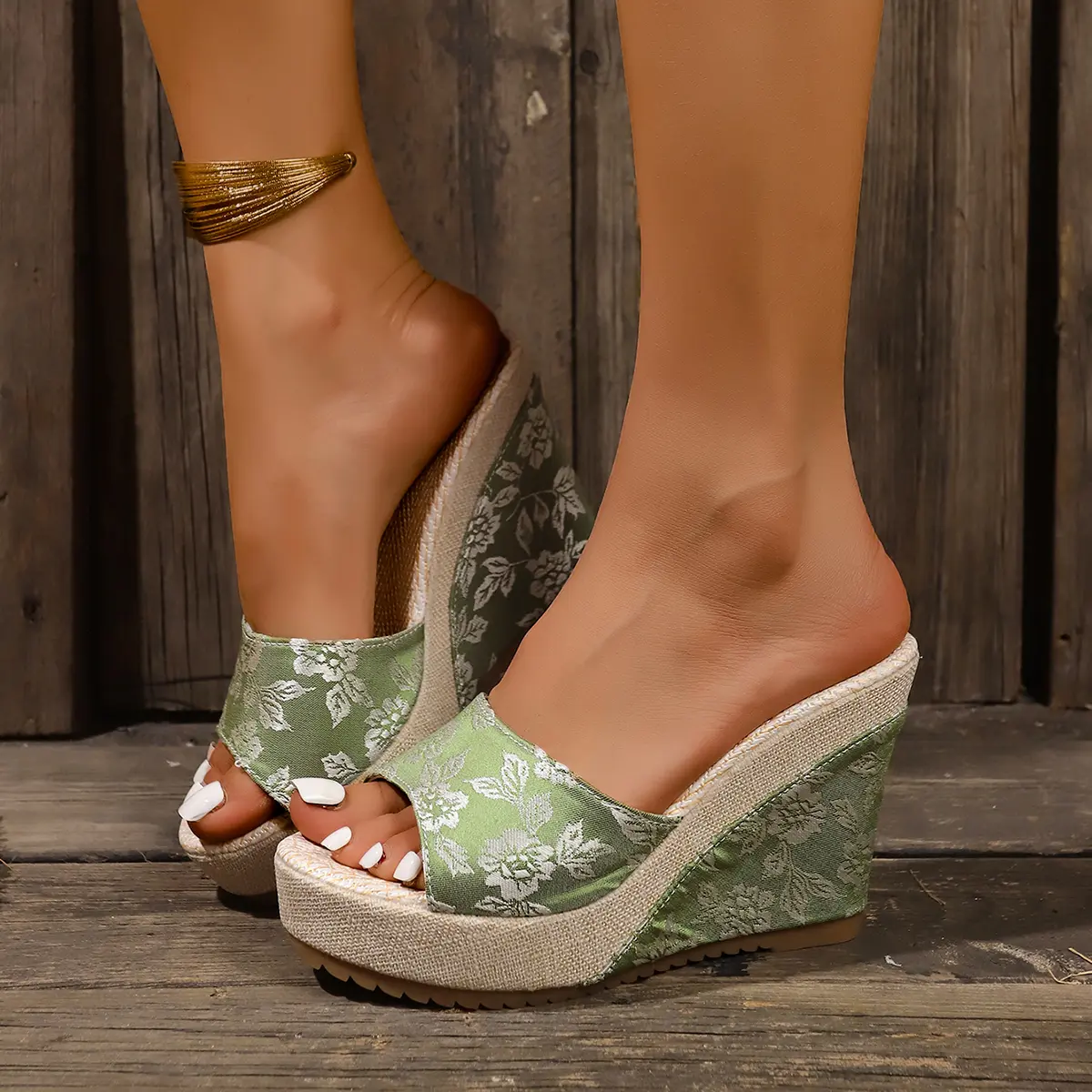 Summer Elegant Round Toe Flower Casual Slope Heel Thick Soled Slippers Fashionable Best Selling New Comfortable Women's Shoes