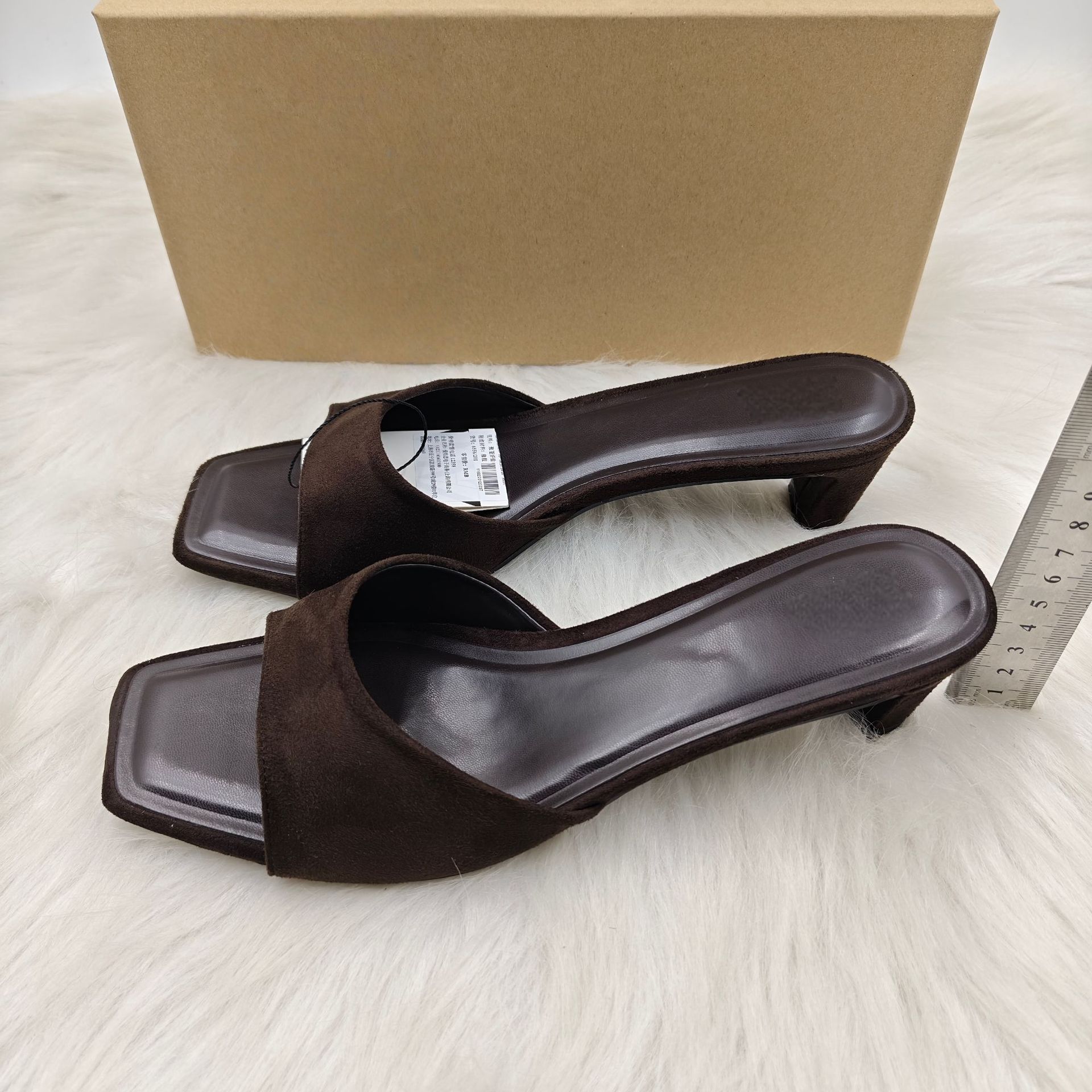 Summer New SquareToe Heeled Sandals Women ChunkyHeel OpenToe SlipOn Slide Slippers detail