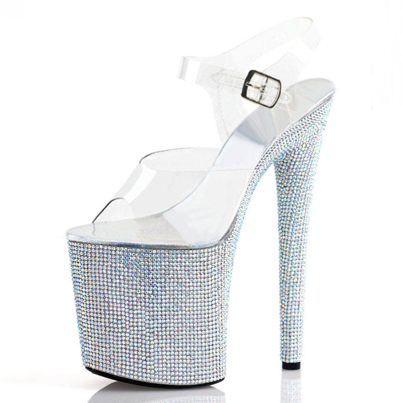 Nightclub Stripper Heels New20cm Women Peep Toe Lady Fashion Pole Dance Shoes Rhinestone Crystal Platform Sandal Exotic Dancer product view