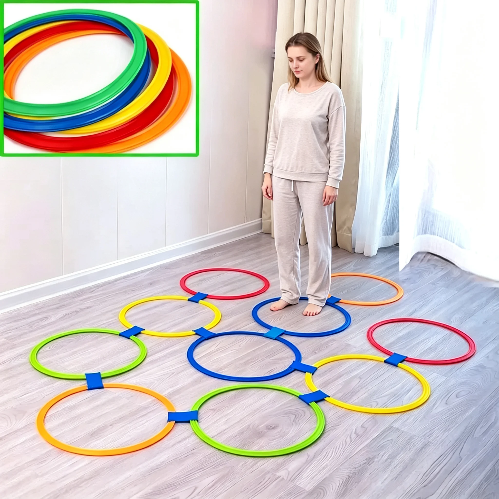 Outdoor Funny Physical Training Sport Toys Lattice Jump Ring Set Game with 10 Hoops 10 Connectors for Park Play Boys Girls detail