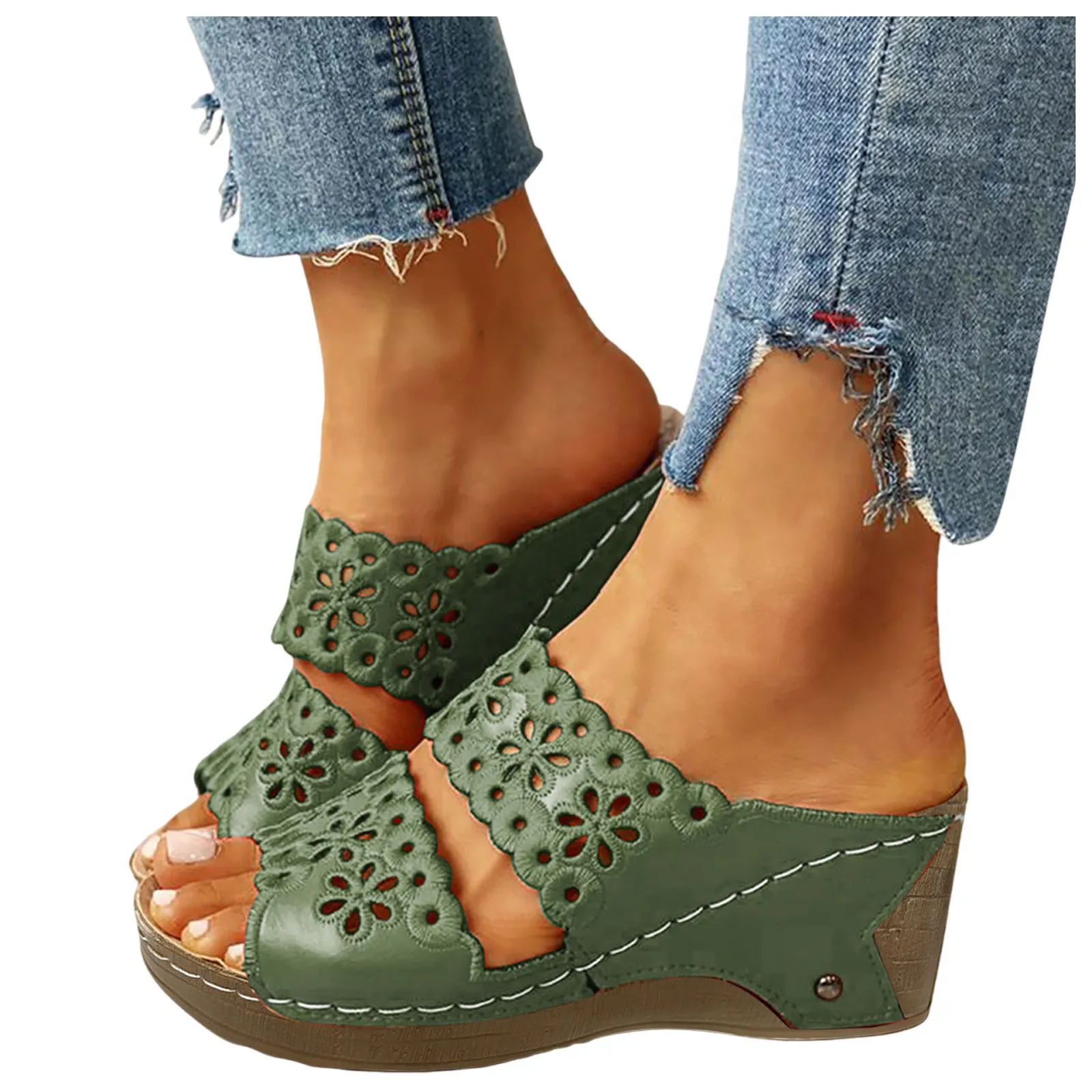 Casual Sandals Open Toe Wedges Women Solid Slip On Slope Heel Beach Shoes Slippers For Women Plus Size Breathable Summer Sandals detail