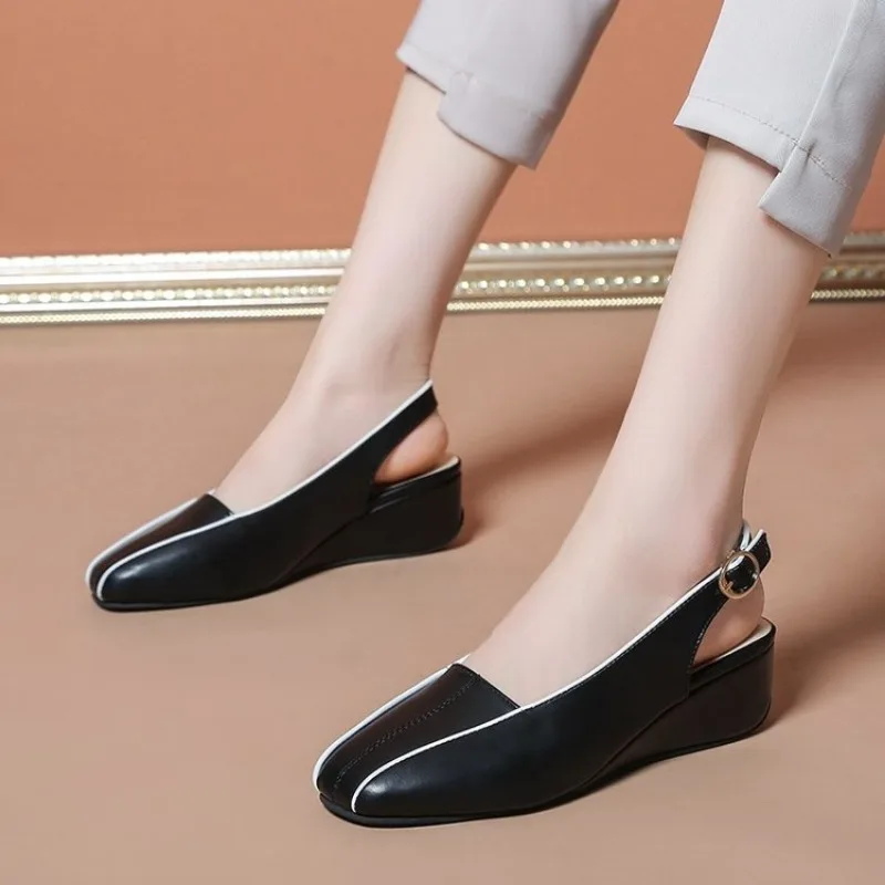 Leather Women Shoes New High Quality Oxfords Slip on Sandals for Women Trendy Retro Slope Heel Casual Shoes Spring Autumn detail