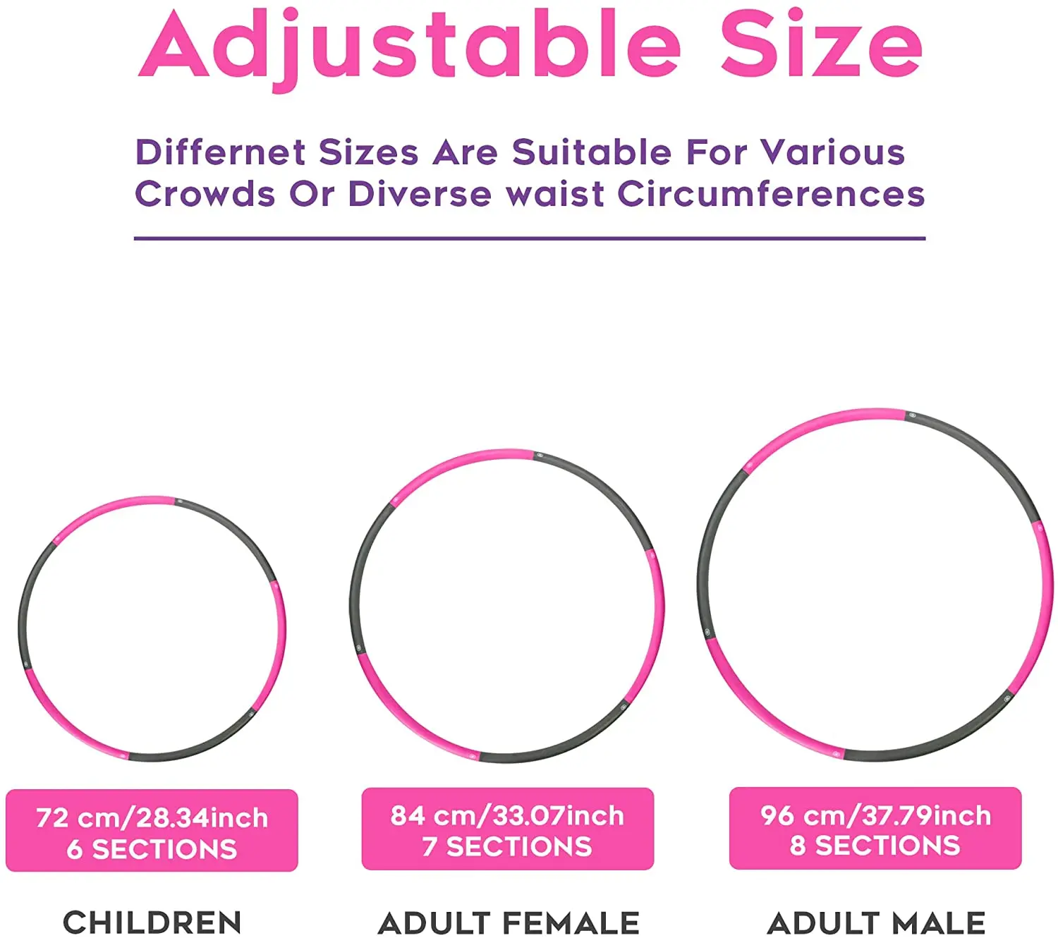 Adjustable Size Multicolor Hula Ring for Kids Women 8 Sections PPFoam Material Max Waist Size 95cm Fitness Exercise Weight detail