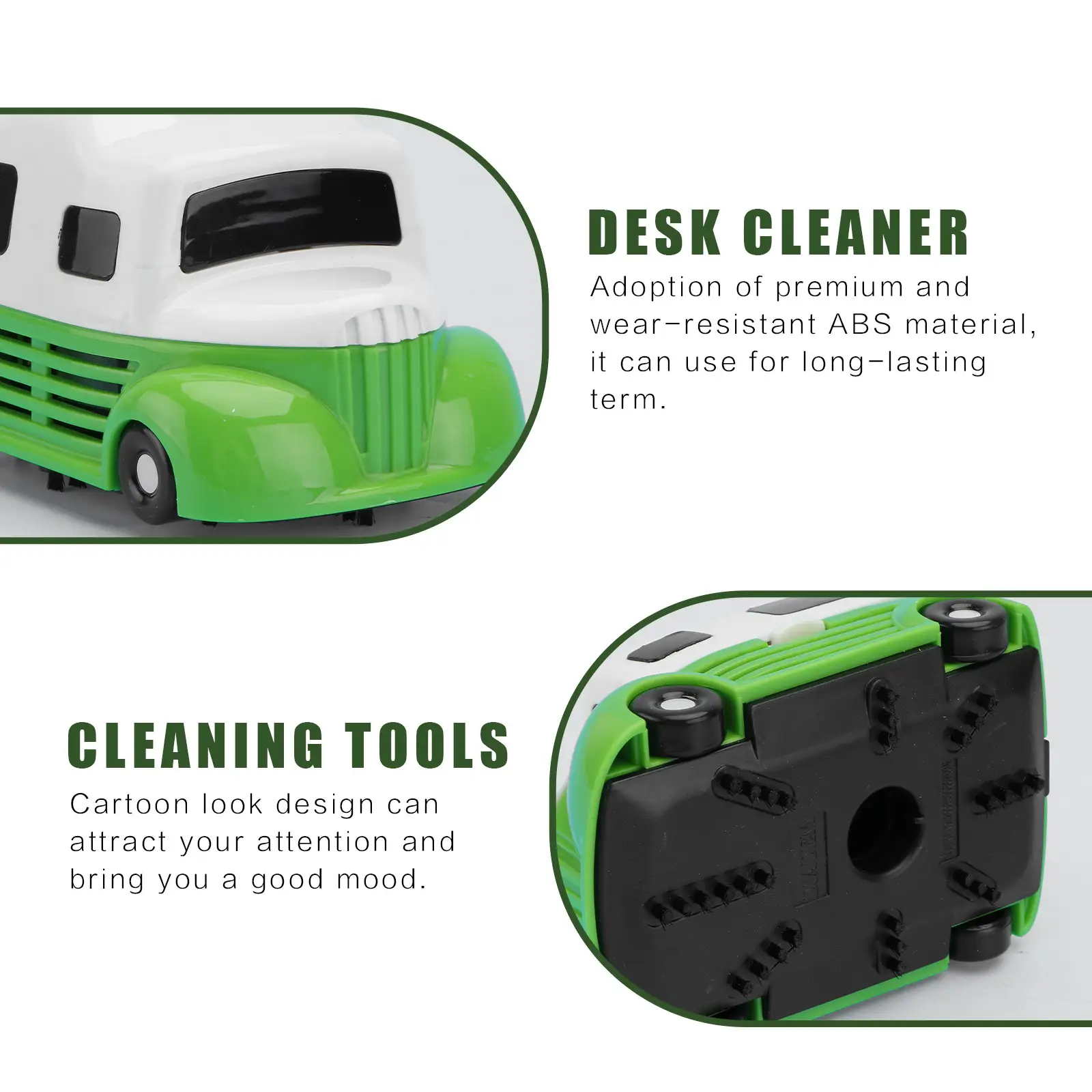 1Pcs Portable Desktop Dust Cleaner Cartoon Mini Compact Keyboard Eraser Scrap Vacuum Cleaner Small Tabletop Green No Battery product view
