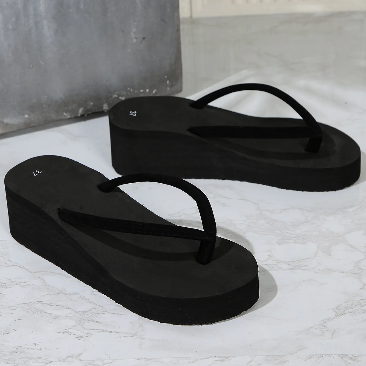 womens new highheeled thick soled flip flops womens height increasing beach flip flops sloping heels detail