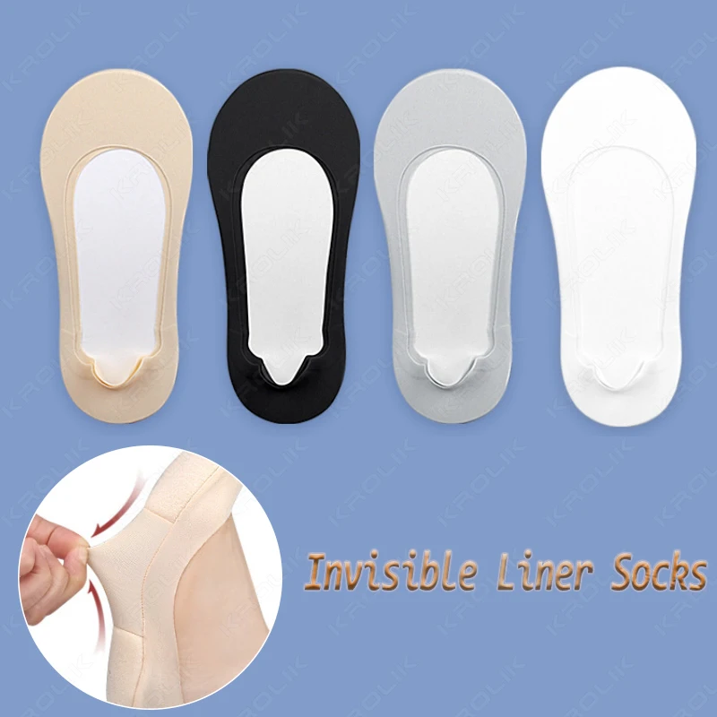 1 Pair Shock Absorbing Heel Sock Low Cut Non Slip Soft Sponge Boat Socks Invisible Anti Slip Breathable Indoor Socks detail