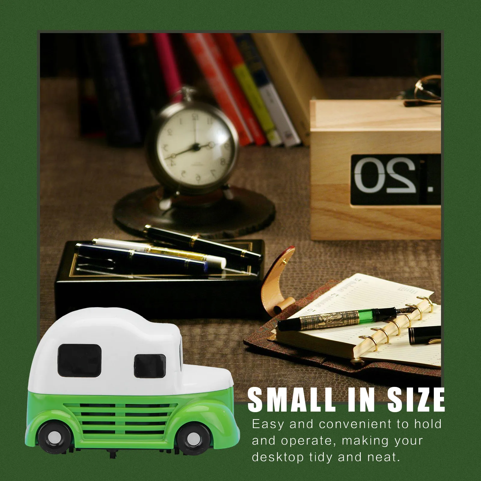 1Pcs Portable Desktop Dust Cleaner Cartoon Mini Compact Keyboard Eraser Scrap Vacuum Cleaner Small Tabletop Green No Battery detail