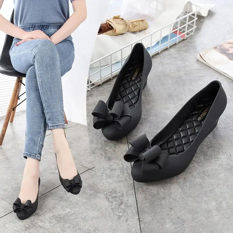 New Womens Fishmouth Matte Jelly Sandals PVC Material Waterproof Fashion Beach Shoes 5cm Heightening Slope Heel product view