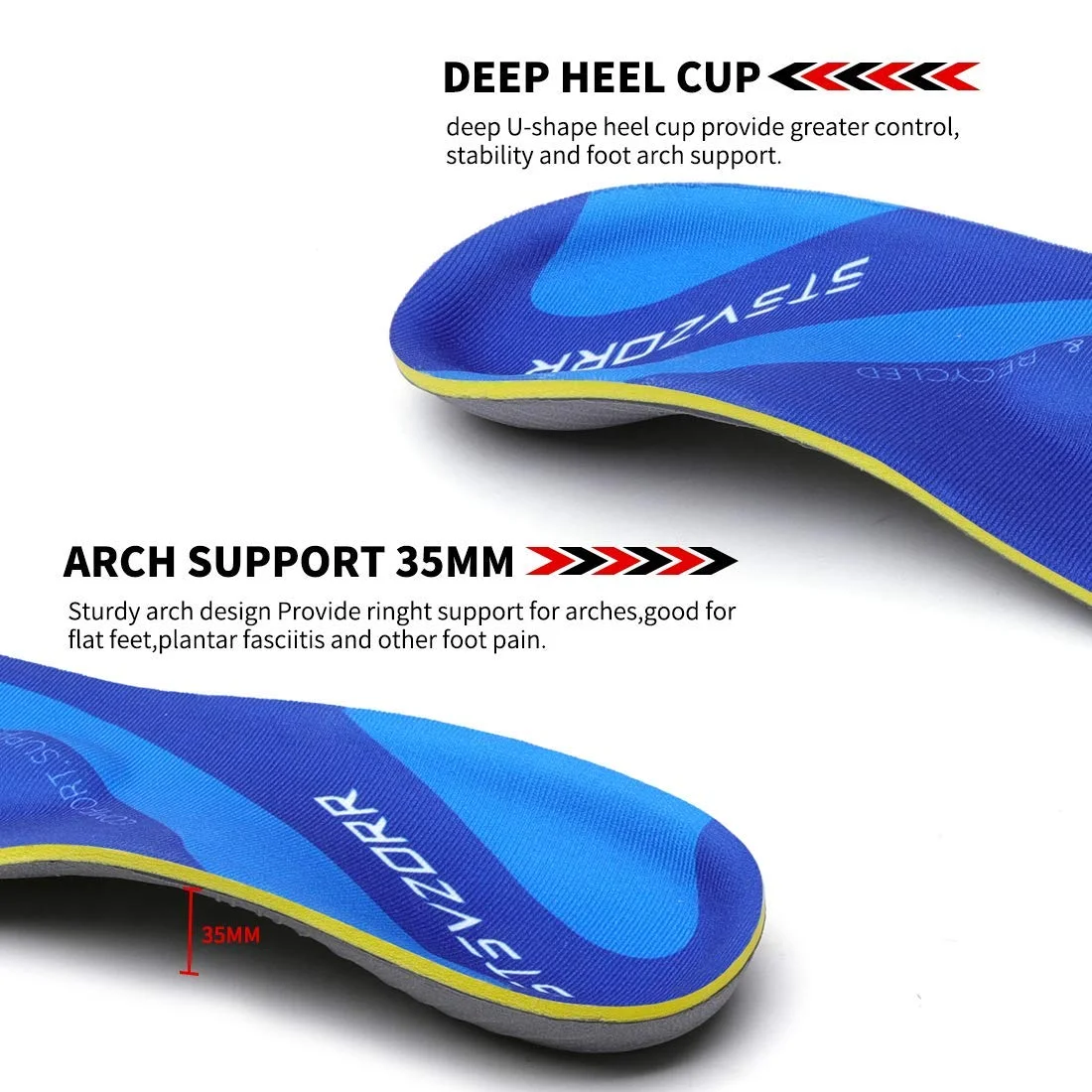 Arch Support Orthopedic Insoles Sneaker Plantar Fasciitis Orthotic Shoes Inserts Flat Feet Heel Pain Athletic Cushion Pad detail