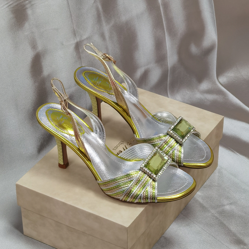 2026 New Design Vintage Rhinestone Sandals for Women in the Summer Featuring a Fish Mouth and Color Blocked High Heels