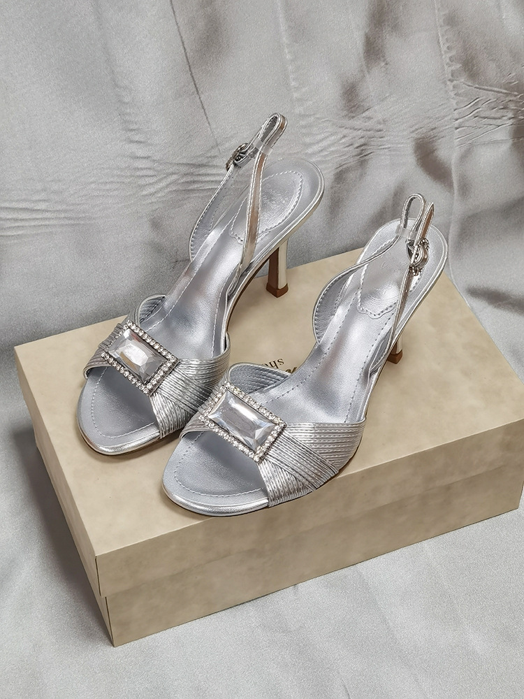 New Design Vintage Rhinestone Sandals for Women in the Summer Featuring a Fish Mouth and Color Blocked High Heels product view