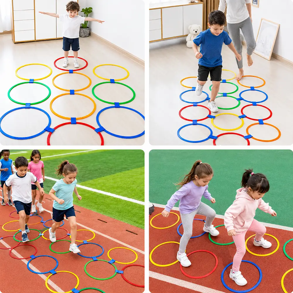 Hopscotch Jump Grid Ring Set Game ParentChild Interactive Kindergarten Sensory Training Hoops Early Education Tactile Toy product view