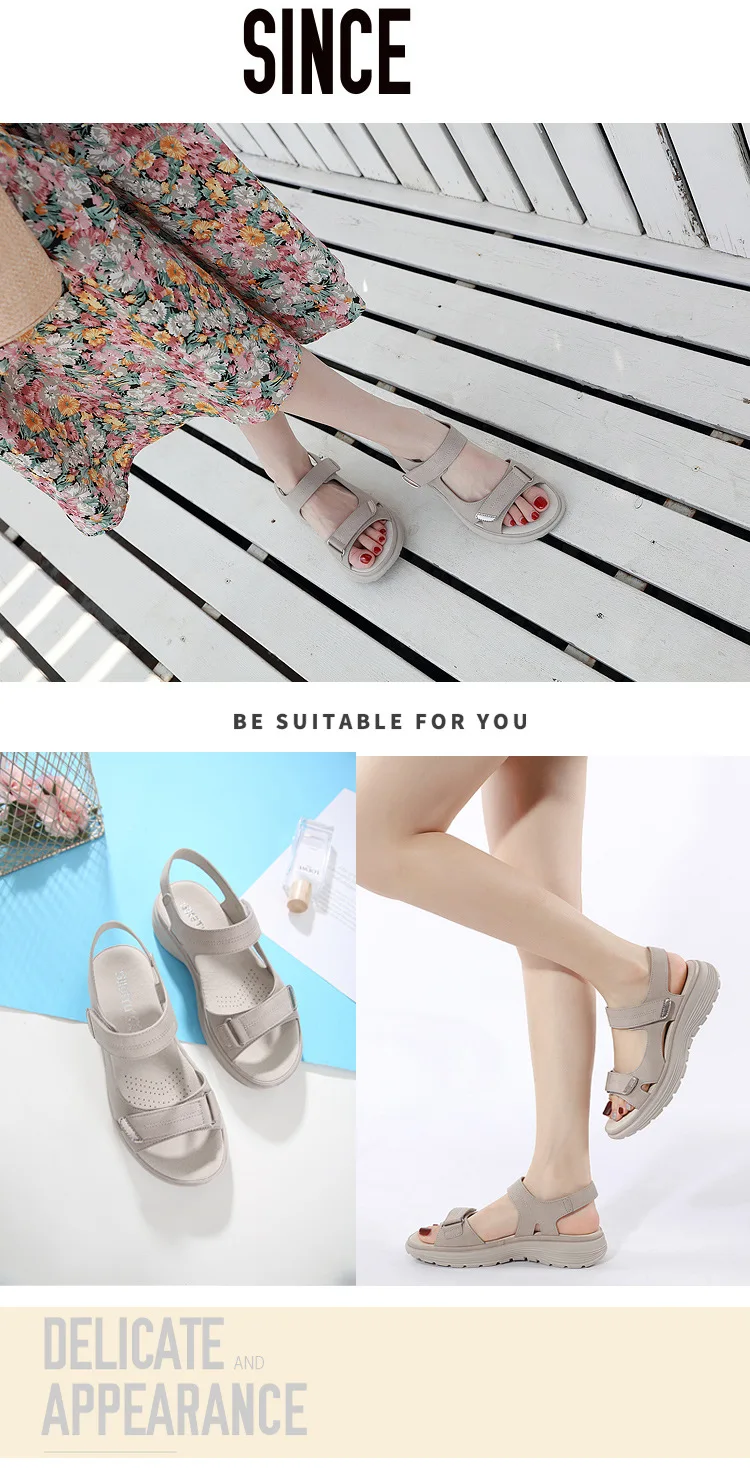 Summer New Genuine Leather Dance Womens Sports Style Slope Heel Lightweight Large Slippers Women Sandals for Men detail