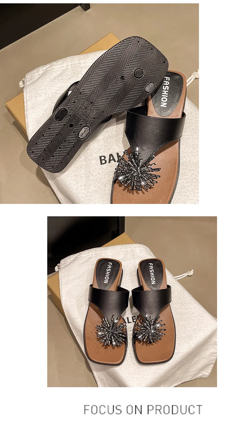Fireworks rhinestone thick bottom slope heel women summer wear new heightening nonslip beach cover toe cool slippers detail
