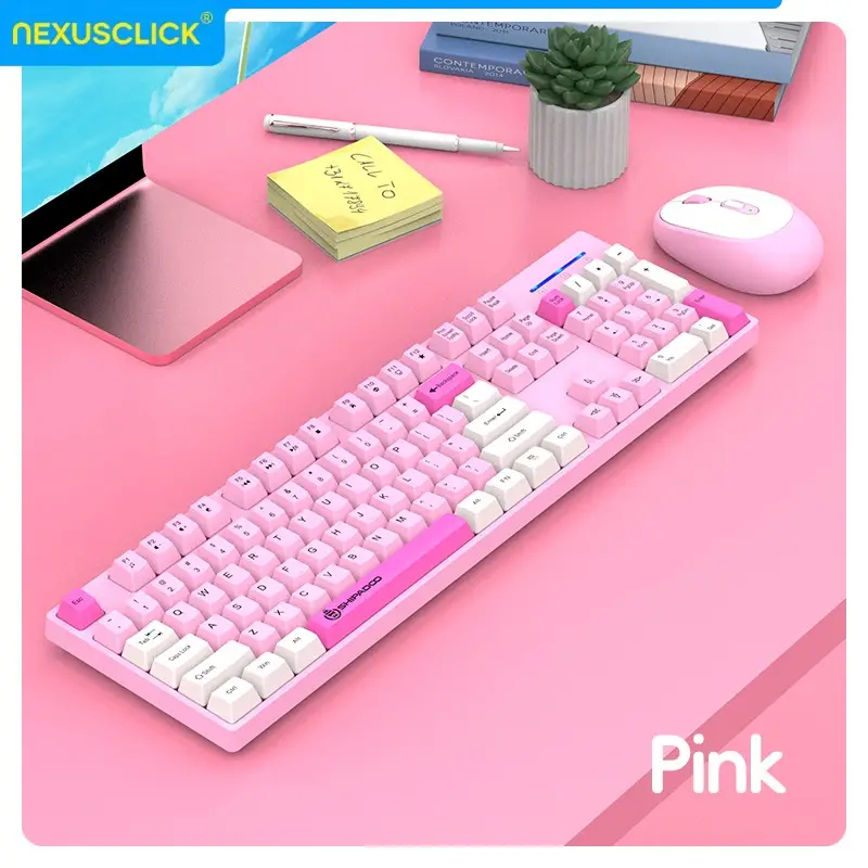 24G Wireless Office Keyboard Mouse Set104 Full Size TriColor Keycaps Ergonomic with 3 Adjustable DPI for PC Laptop product view