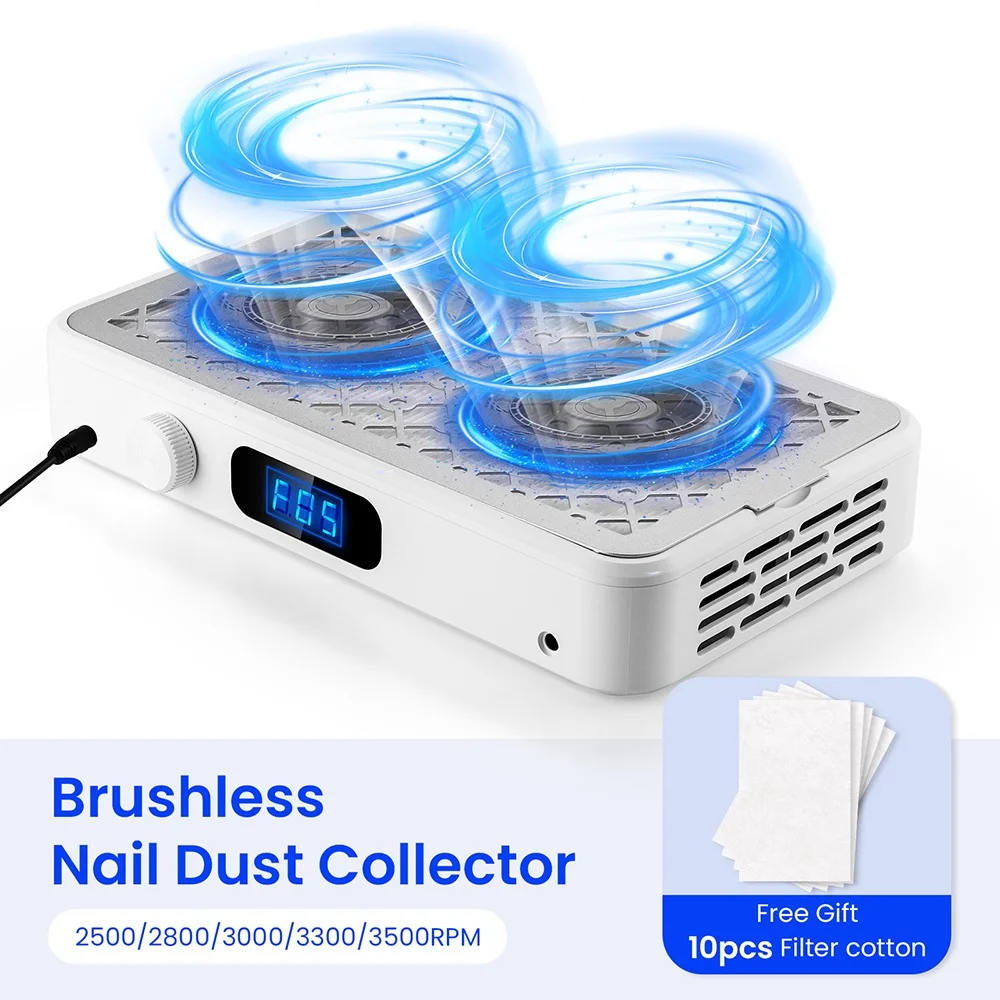 25002800300033003500rpm Speed Adjustable Brushless Nail Dust Extractor Powerful Twin Turbo Vacuum Nail Dust Collector detail
