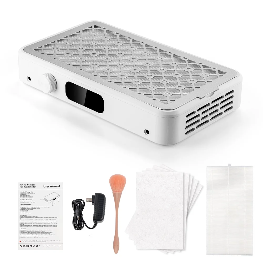 25002800300033003500rpm Speed Adjustable Brushless Nail Dust Extractor Powerful Twin Turbo Vacuum Nail Dust Collector detail