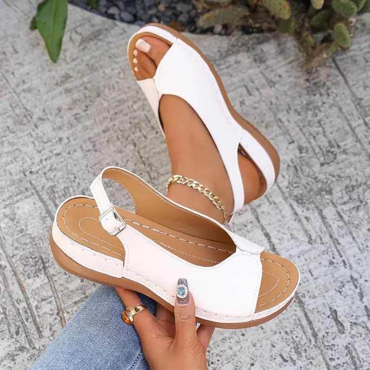 Summer Hot Selling Comfortable Thick Bottom Fish Mouth Beach Casual Sandals for Women Fashion New Elegant Slope Heel Sandals detail