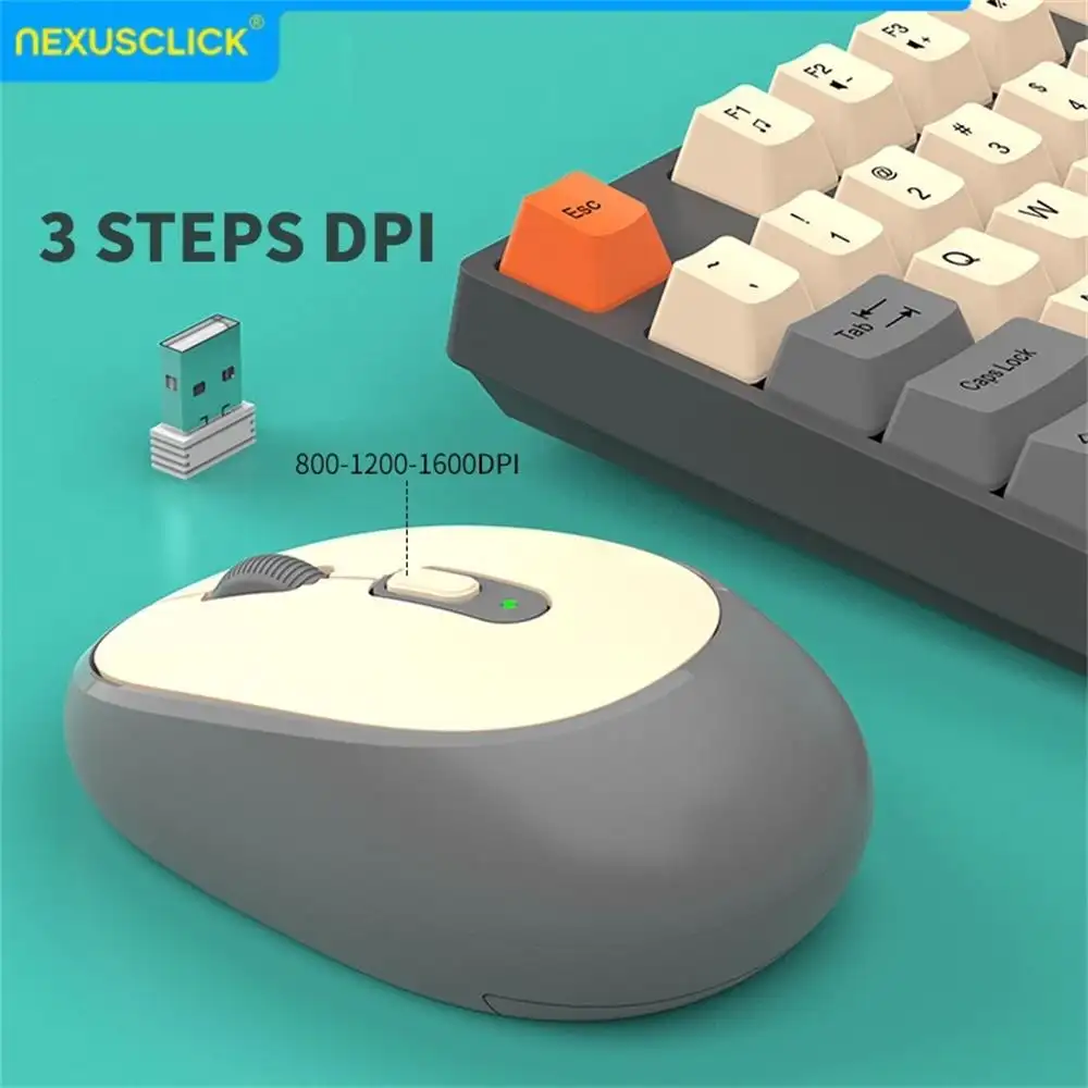 24G Wireless Office Keyboard Mouse Set104 Full Size TriColor Keycaps Ergonomic with 3 Adjustable DPI for PC Laptop product view