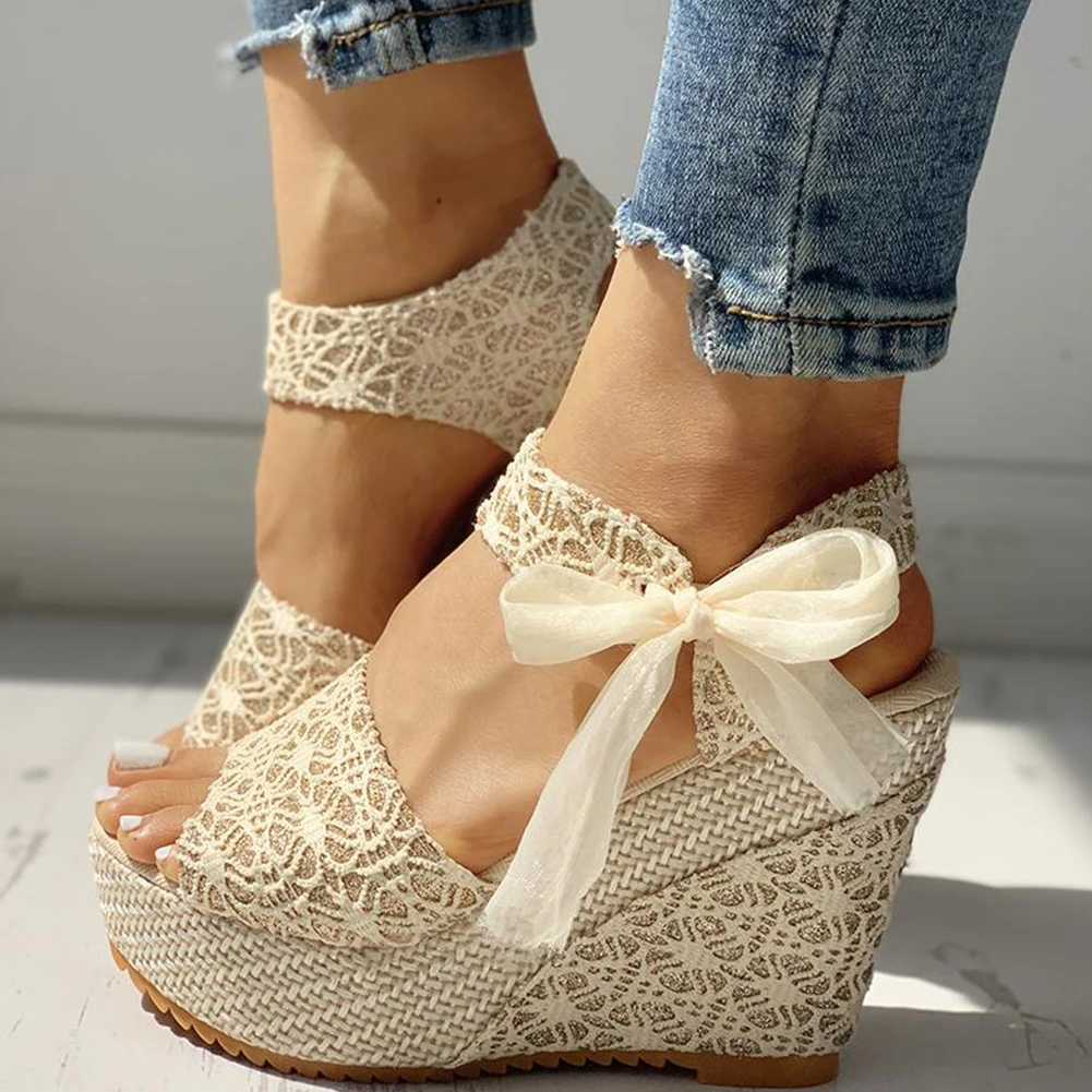 Summer Sandals Party Platform High Heels Shoes Woman Shoes Thick soled womens beach sandals with sloping heels detail