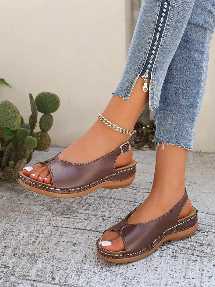 Summer Hot Selling Comfortable Thick Bottom Fish Mouth Beach Casual Sandals for Women Fashion New Elegant Slope Heel Sandals detail