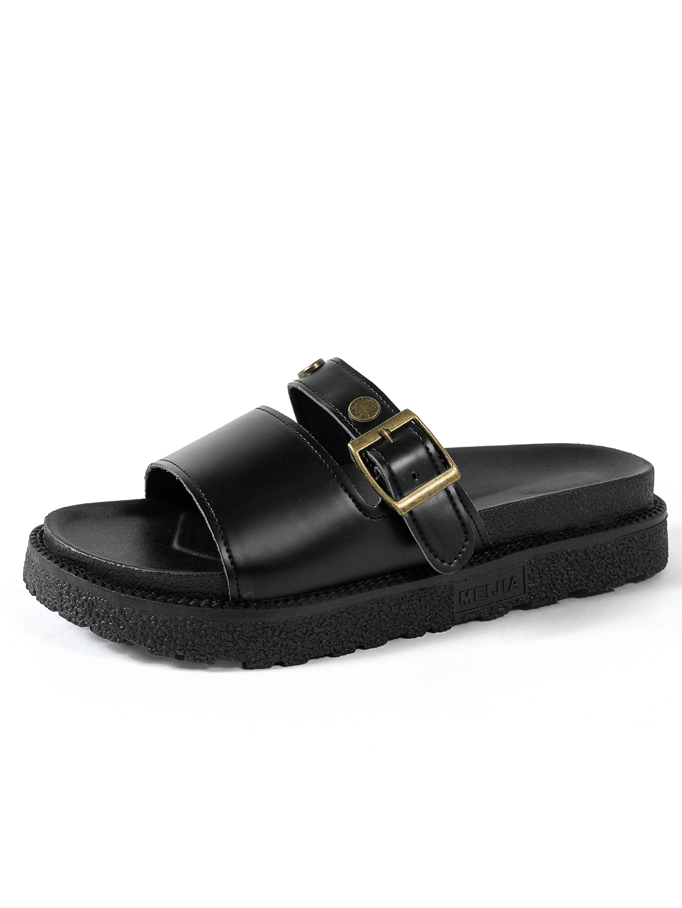 Fashion Minimalist Summer Comfortable Flexible Platform SlipOn Slides Women Bronze Buckle Double Strap Sandals PU Upper Rubber product view