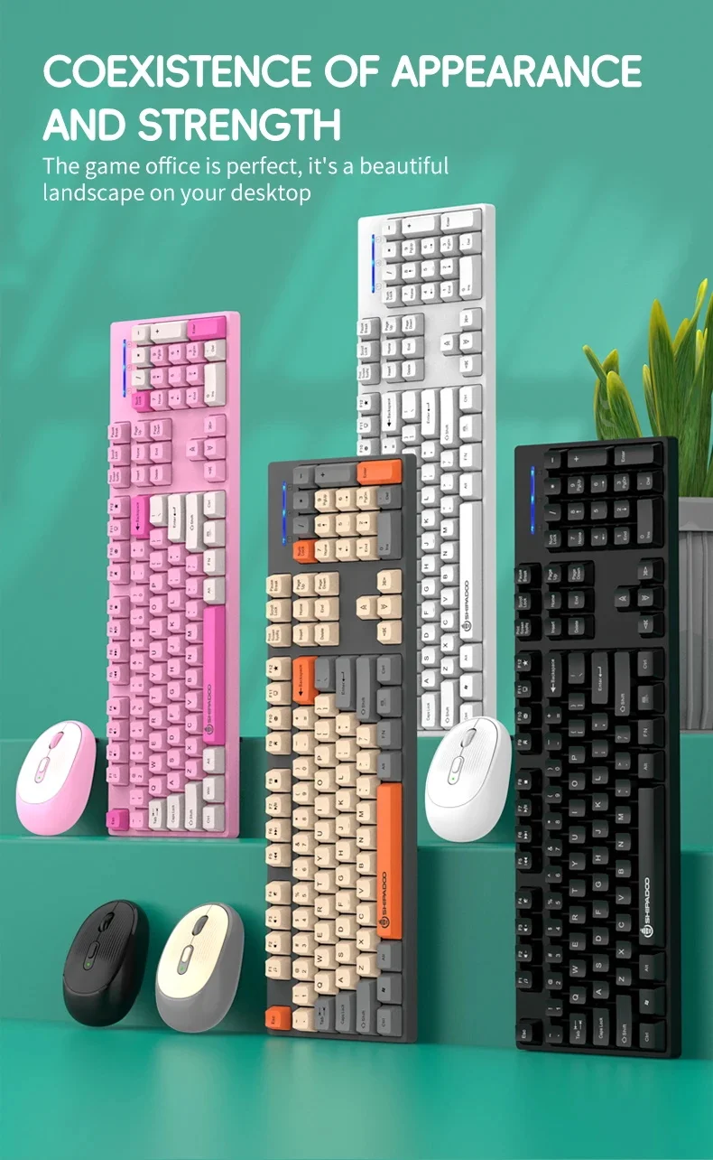 24G Wireless Office Keyboard Mouse Set104 Full Size TriColor Keycaps Ergonomic with 3 Adjustable DPI for PC Laptop detail