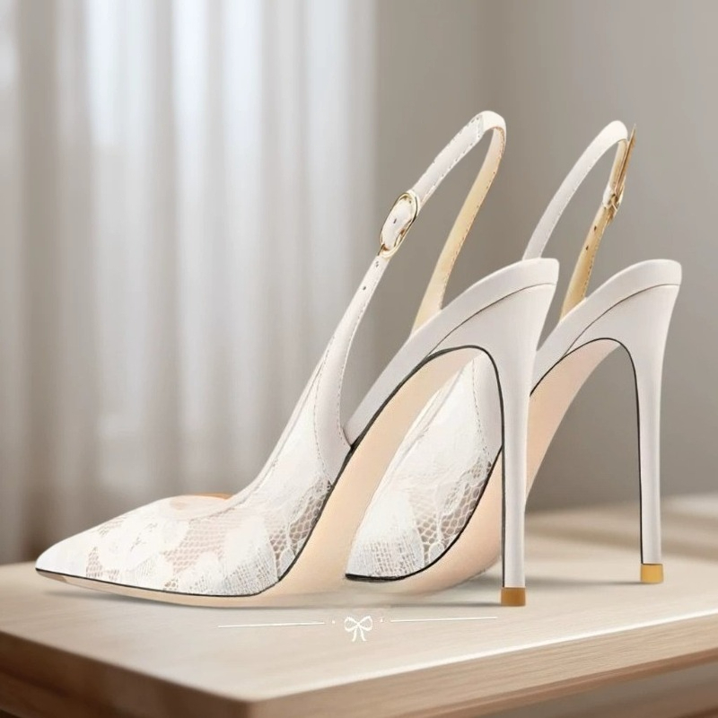 Summer Lace Breathable Back Strap Stiletto Sandals Large Size High Heels Women detail