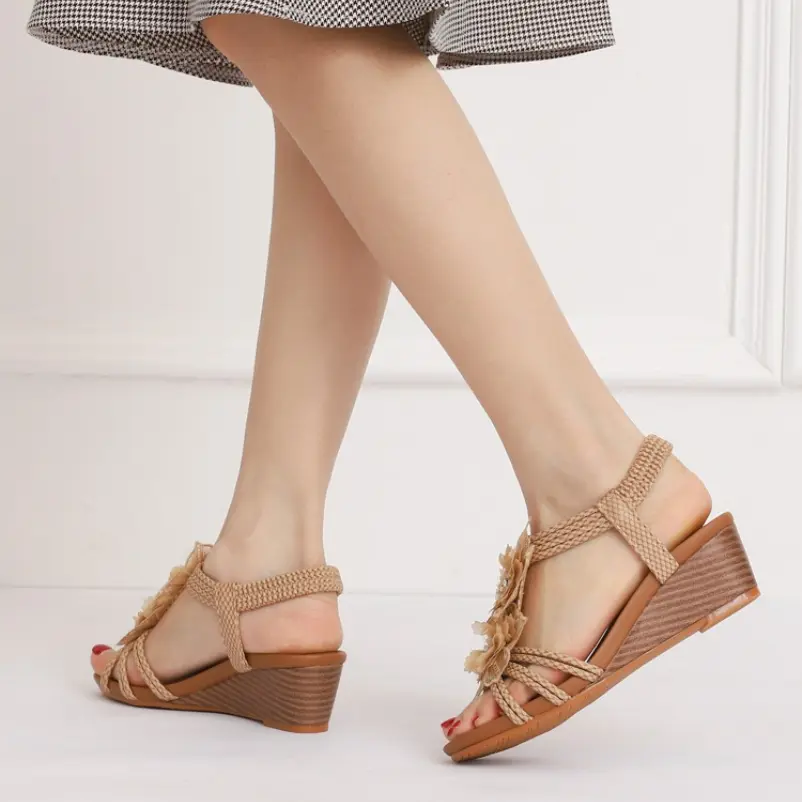 Slope Heel Roman Women Summer Fashion and Generous Highend Bohemian Retro Flowers Holiday Sandals Womens Shoes product view