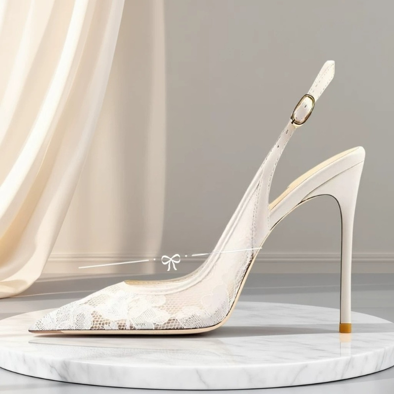 Summer Lace Breathable Back Strap Stiletto Sandals Large Size High Heels Women detail