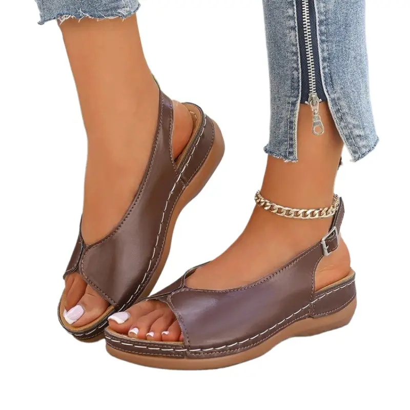 Summer Hot Selling Comfortable Thick Bottom Fish Mouth Beach Casual Sandals for Women Fashion New Elegant Slope Heel Sandals product view
