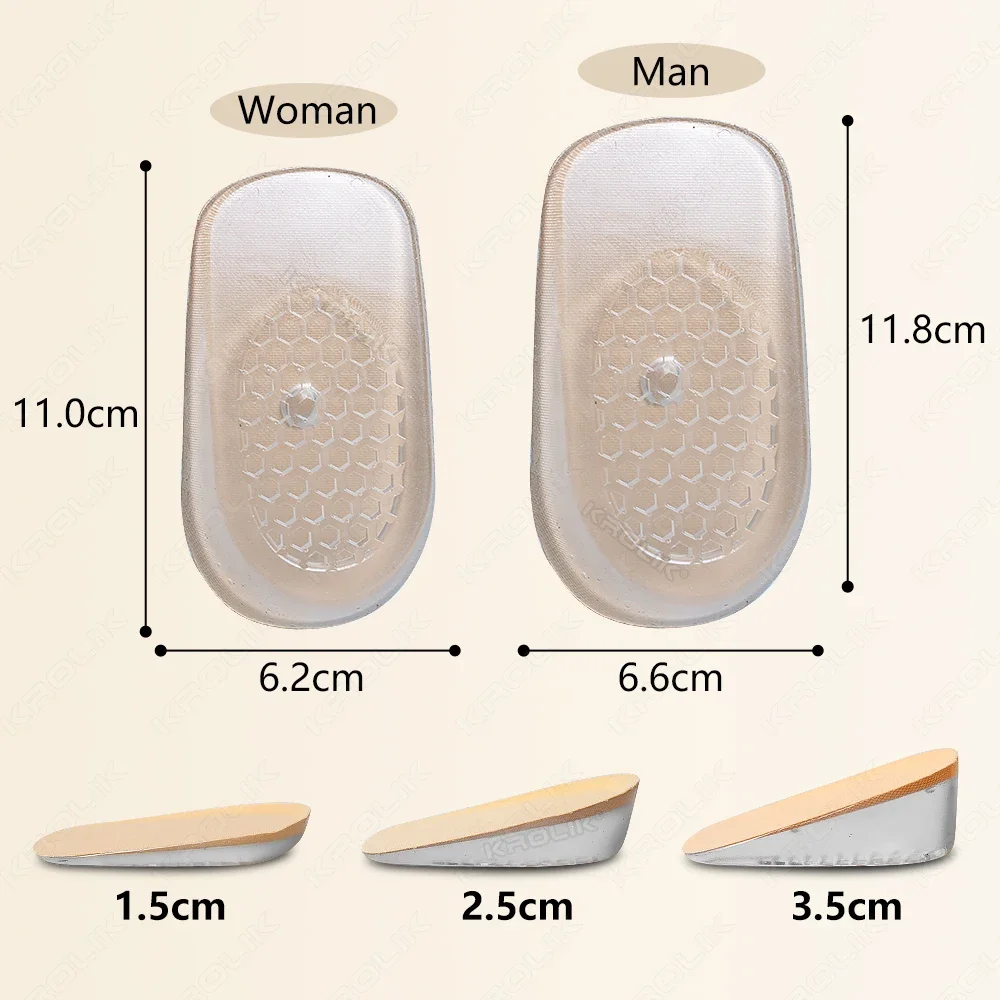 2PCS Silicone Invisible Height Increase Insoles for Men Women Shoes Insert Heightening Insoles for Shoes Heel Lift Gel Foot Pads product view