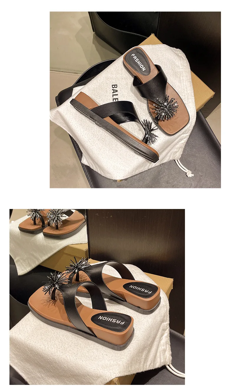 Fireworks rhinestone thick bottom slope heel women summer wear new heightening nonslip beach cover toe cool slippers detail