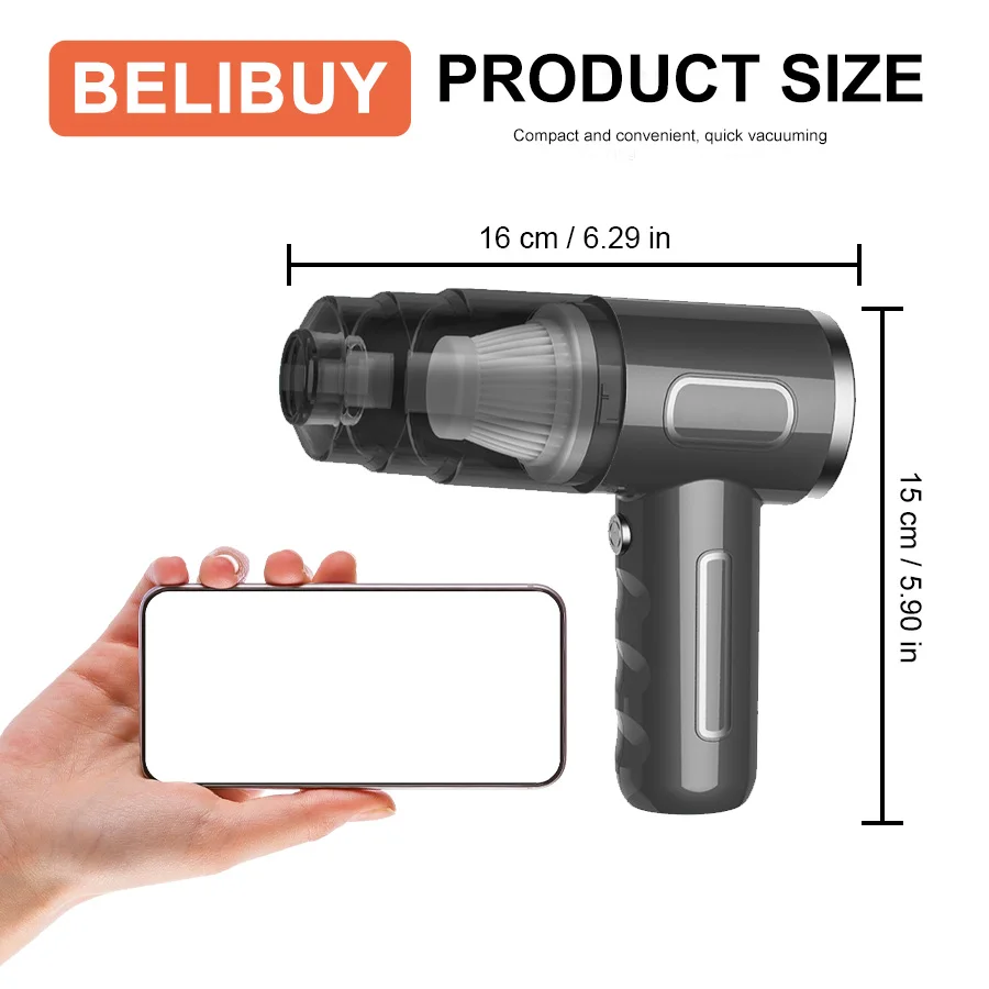 Wireless Handheld Car Vacuum Cleaner Ergonomic Handheld Design Mini Cordless Vacuum 3500Pa Strong Suction Car Home Dual Purpose Vacuum with LED Light Rechargeable Compact Vacuum for Car Sofa Keyboard Pet Hair Corner Dust Deep Cleaning detail