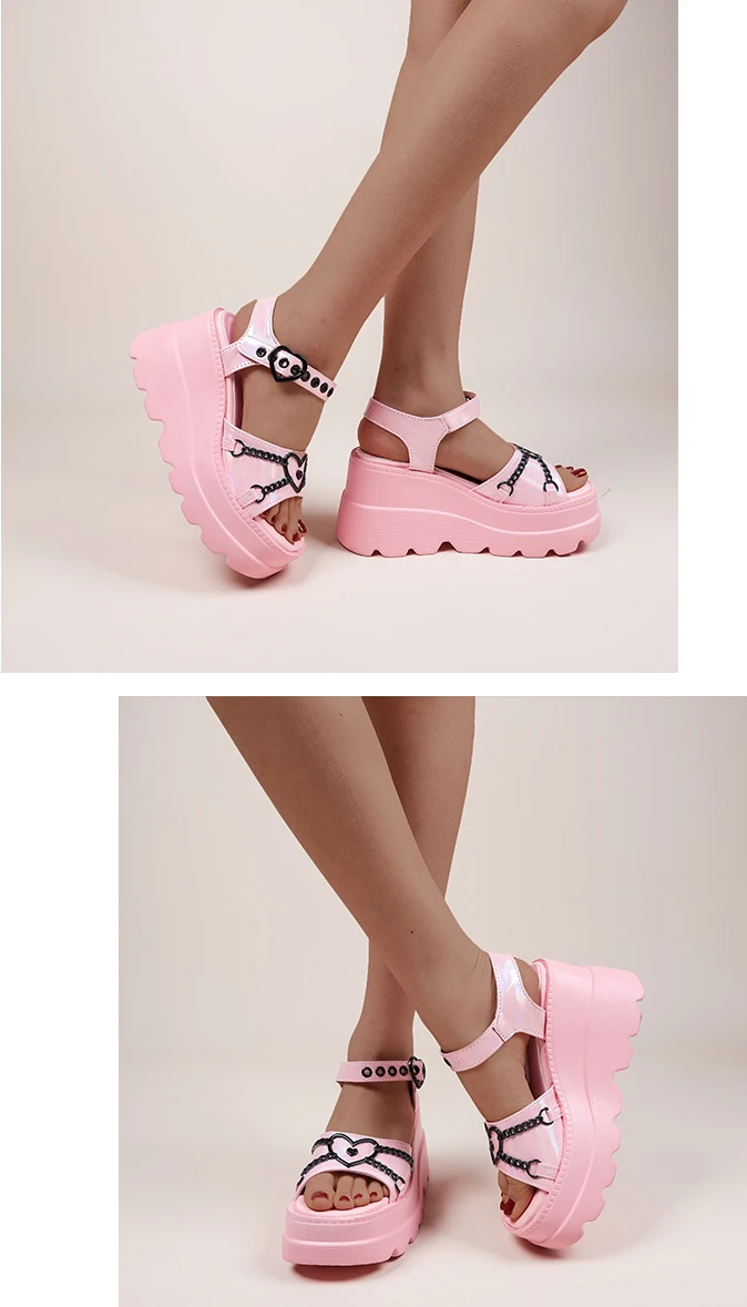 3542 Plus Size Fashion Slope Heel Women Metal Chain Decoration Sandals Female Platform Buckle Shoes Womens Sandals Tide Shoes detail