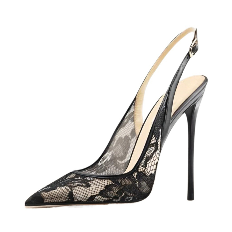 Summer Lace Breathable Back Strap Stiletto Sandals Large Size High Heels Women detail