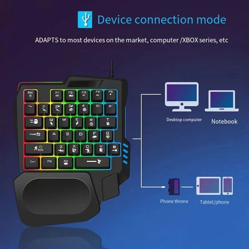 RGB Gaming Keyboard Single Hand Mini USB Ultraslim Wired 35Keys OneHandedly Backlight Keyboard For Computer PC Laptop detail